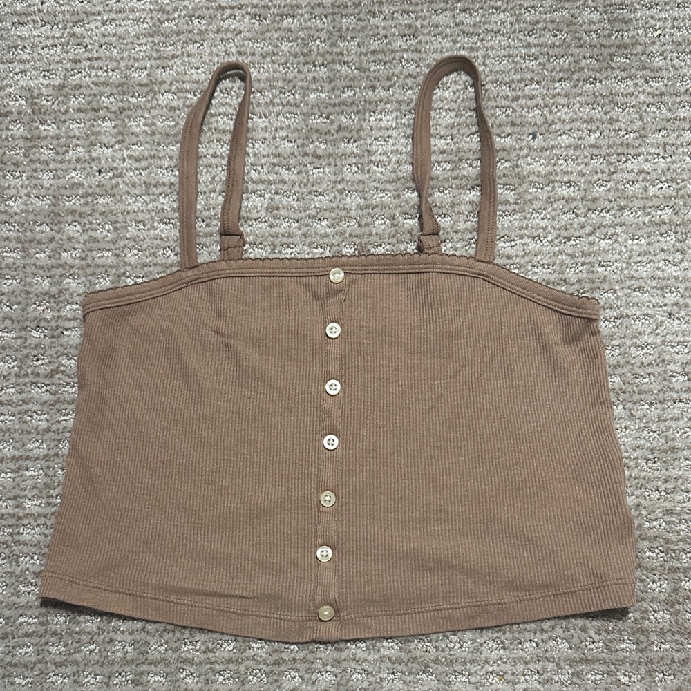 American Eagle Outfitters Tan Button-Up Crop Top
